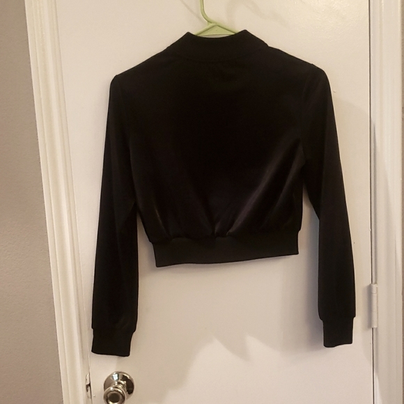 Juniors XS/S black shimmer effect crop top fashion jacket - Picture 4 of 4